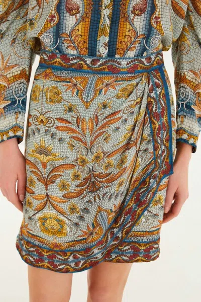 Farm Rio Mosaic Garden Mini Skirt In Blue In Multi