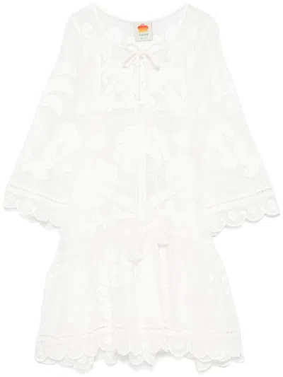 Farm Rio Motif-embroidered Mini Dress In White