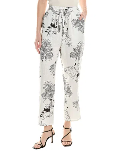 Farm Rio Moto Love Linen Pant In White