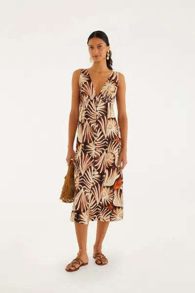 Farm Rio Multicolor Ammonite Buttoned Midi Dress