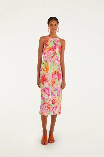 Farm Rio Multicolor Artsy Flora Euroflax Premium Linen Midi Dress
