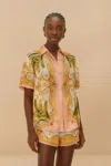 Farm Rio Banana Royalty Kaleidoscope Floral Print Button-up Shirt