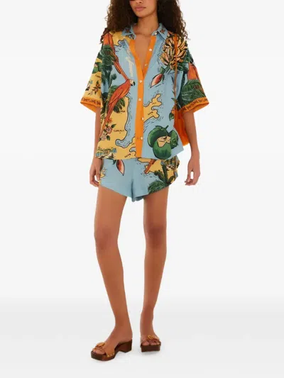 Farm Rio Beaches Path Printed Linen-blend Shorts In Multi