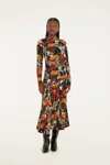 Farm Rio Multicolor Cats And Dogs Long Sleeve Draped Midi Dress In Multi
