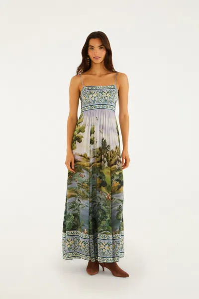 Farm Rio Multicolor Countryside Landscape Adjustable Straps Maxi Dress