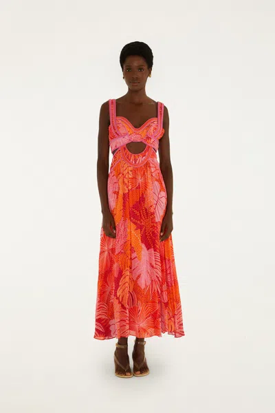Farm Rio Multicolor Delicate Forest Cut-out Maxi Dress In Orange