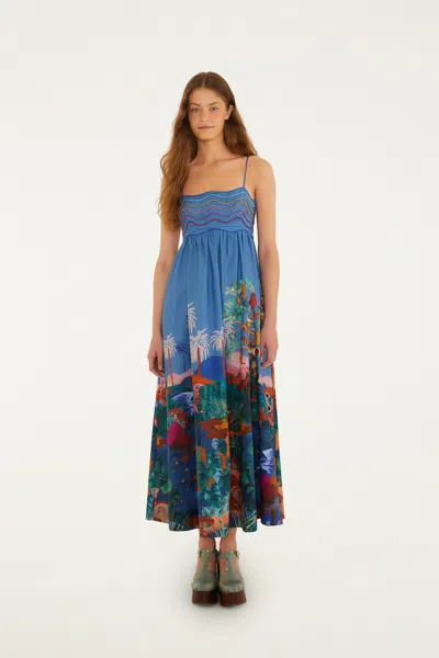 Farm Rio Multicolor Dream Landscape Organic Cotton Sleeveless Maxi Dress