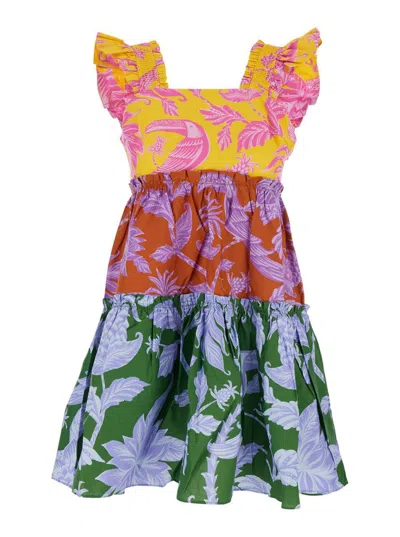 Farm Rio Multicolor Dress With All-over Floral Motif And Ruffled Skirt In Cotton Woman In Multi-color