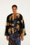 Farm Rio Multicolor Fur Coat In Black