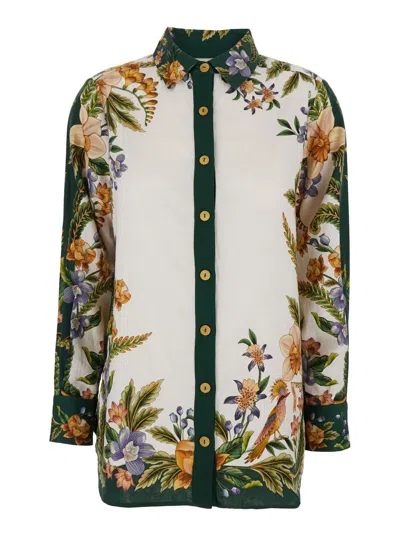 Farm Rio Multicolor Long-sleeved Shirt With Classic Collar And All-over Floral Print In Fabric Woman