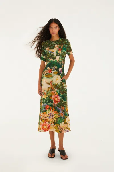 Farm Rio Multicolor Oriental Garden Short Sleeve Maxi Dress