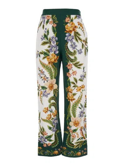 Farm Rio Multicolor Pants With All-over Floral Print In Fabric Woman In Burgundy