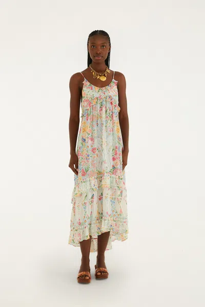 Farm Rio Multicolor Rendeira Ruffled Sleeveless Maxi Dress In White