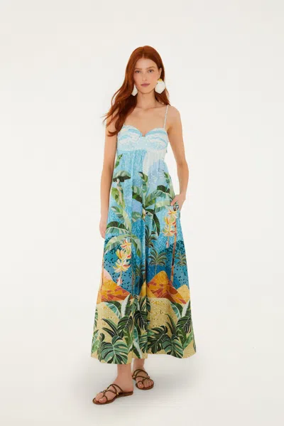 Farm Rio Multicolor Rio Mosaic Sweetheart Neck Maxi Dress