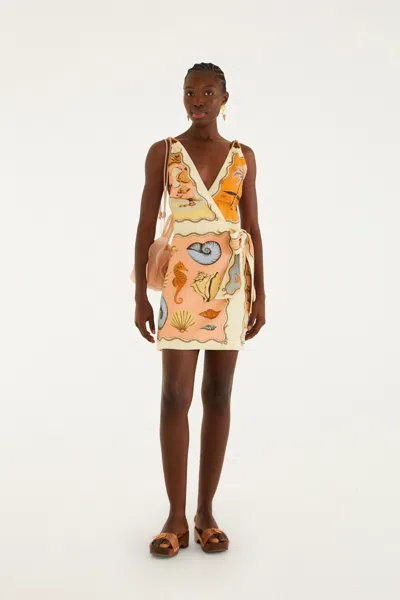 Farm Rio Multicolor Rio Souvenir Scarves Rope Straps Mini Dress In Orange