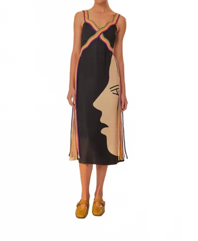 Farm Rio Multicolor Sleeveless Midi Dress In Surreal Scarf Sand In Black