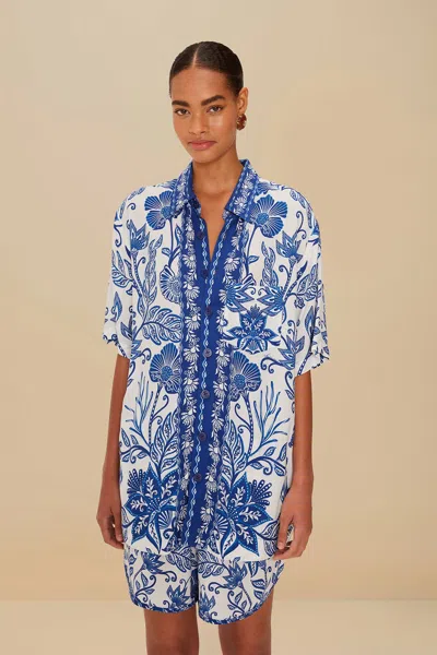 Farm Rio Multicolor Summer Picnic Lenzing Shirt In Blue