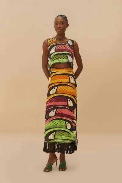 FARM RIO MULTICOLOR TOUCAN TREE CROCHET SKIRT