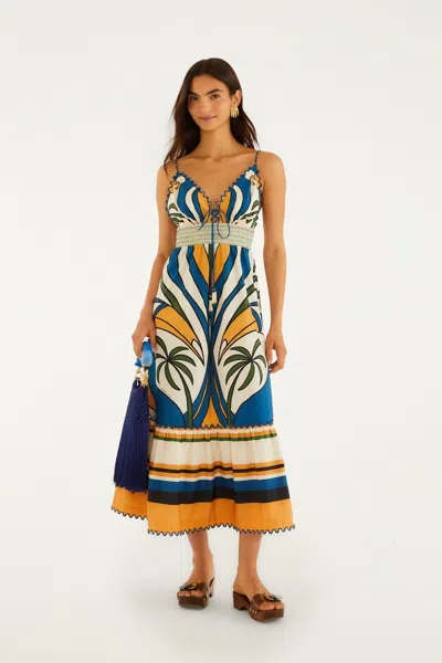 Farm Rio Multicolor Tropical Graphic Wavy Detail Maxi Dress In Animal Print
