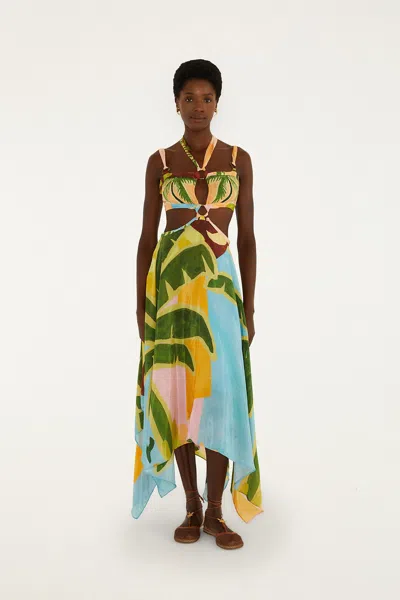 Farm Rio Multicolor Tropical Painting Cut-out Buckles Maxi Dress
