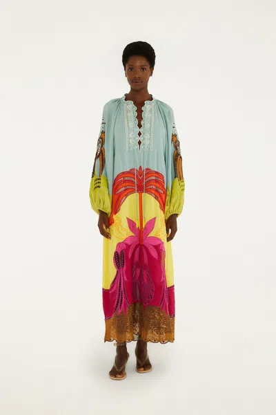 Farm Rio Multicolor Usiacuri Embroidered Lenzing Ecovero Euroflax Richelieu Maxi Dress