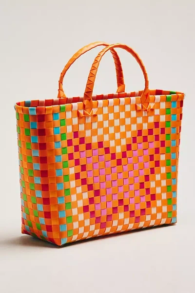 Farm Rio Multi-colored Woven Tote Bag In Orange