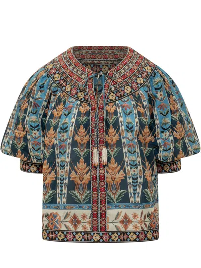 Farm Rio Multicolour Printed Round Neck Top In Brown