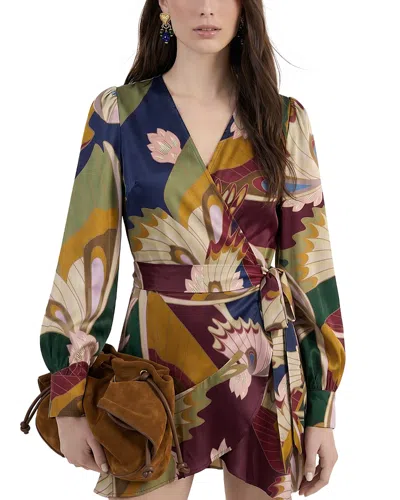 Farm Rio Mystical Paradise Wrap Mini Dress In Brown