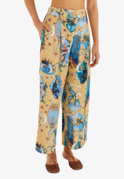 Farm Rio Mystical Printed Wide-leg Pants In Multi