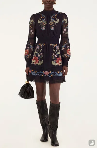 Farm Rio Natalia Embroidered Minidress In Off-white
