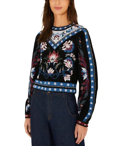 Farm Rio Natalia Wool Blend Crewneck Sweater In Multi