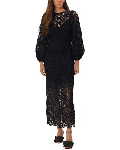 Farm Rio Nature Black Guipure Midi Dress