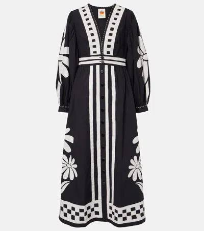 Farm Rio Nature Black Printed Cotton Maxi Dress In Black  
