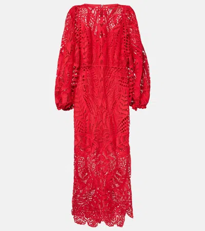 Farm Rio Nature Guipure Lace Maxi Dress In Red