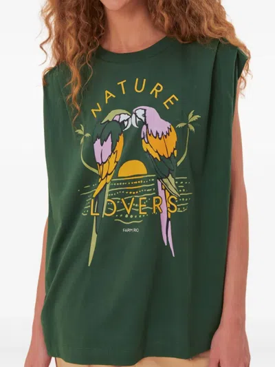 Farm Rio Nature Lovers Parrot-print Shoulder-padded Top In Green