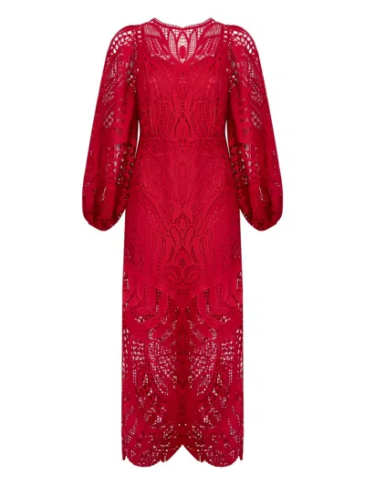 Farm Rio Nature Midi Dress In Red