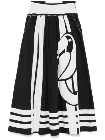 Farm Rio Nature Midi Skirt In Black
