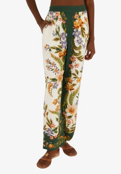 Farm Rio Nature Print Linen-blend Pants In Green
