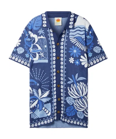 Farm Rio Net Sustain Intarsia-knit Shirt In Blue