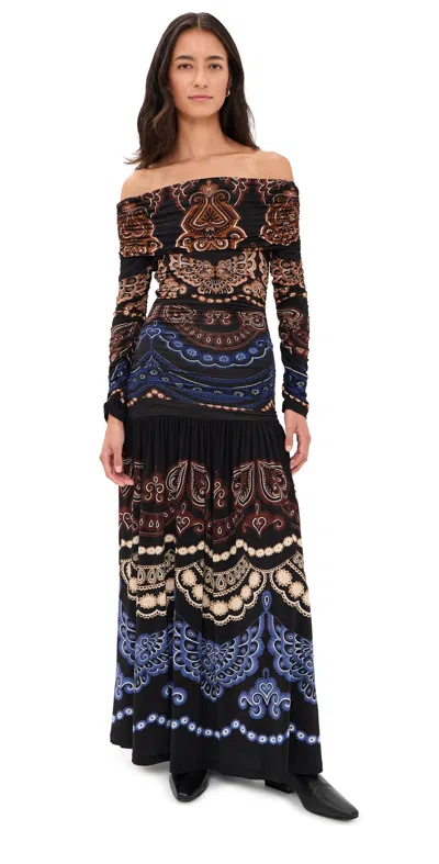 Farm Rio Nicole Black Long Sleeve Maxi Dress Nicole Black