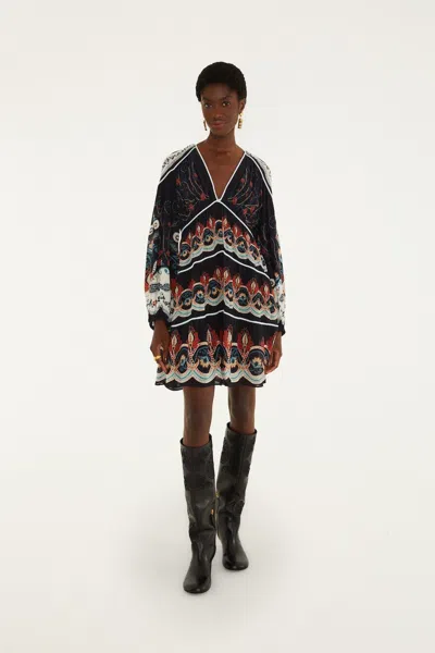 Farm Rio Nikita Winter Black Long Sleeve Mini Dress