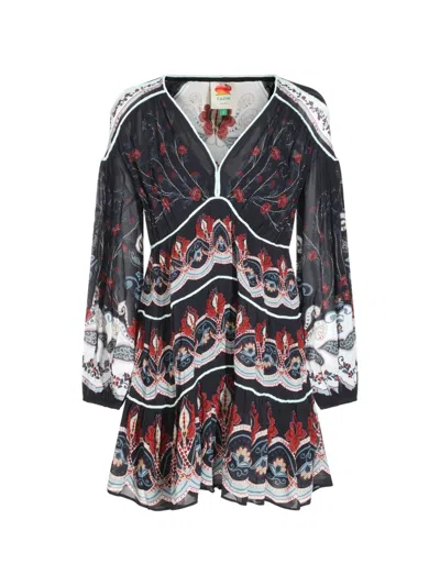Farm Rio Nikita Winter Long Sleeve Mini Dress In Black