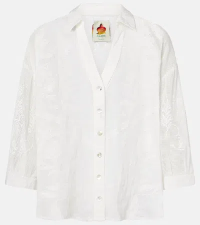 Farm Rio Nina Embroidered Cotton Shirt In White