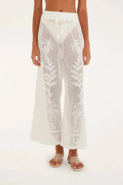 Farm Rio Nina Embroidered Pants In Off White