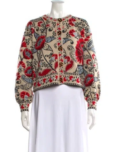 Pre-owned Farm Rio Nylon Floral Print Sweater In Neutral