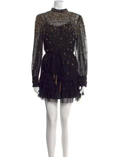 Pre-owned Farm Rio Nylon Mini Dress In Black