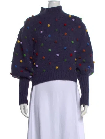 Pre-owned Farm Rio Nylon Mock Neck Sweater In Blue