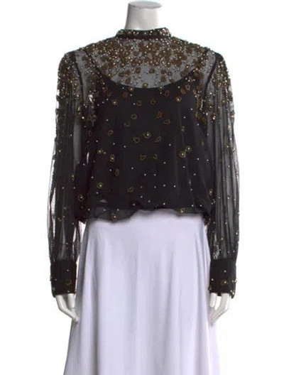 Pre-owned Farm Rio Nylon Printed Blouse In Black