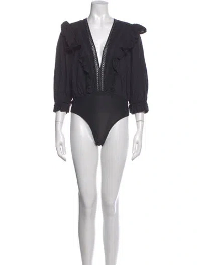 Pre-owned Farm Rio Nylon V-neck Bodysuit In Black
