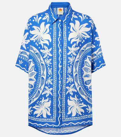 Farm Rio Ocean Scarf Printed Linen-blend Shirt